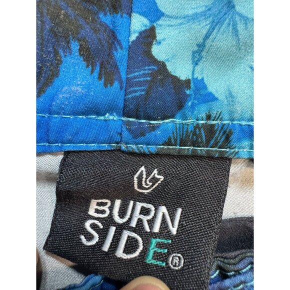 Burnside Mens Swim Boardshorts Size 32 Blue Gray Flora Striped Drawstring Summer - Picture 2 of 10